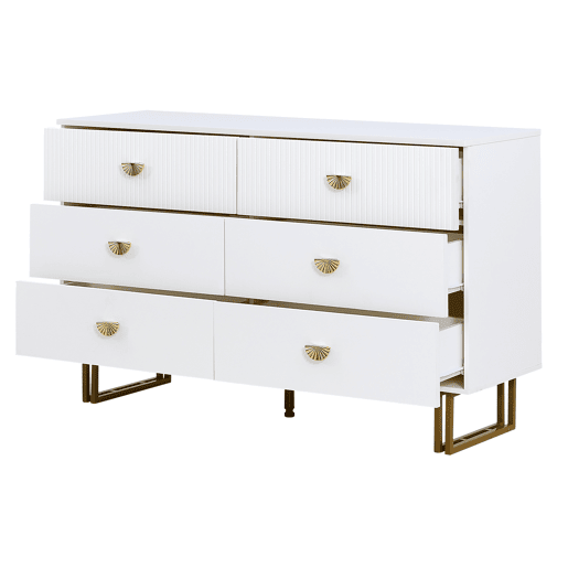 Conjunto aparador e espelho 80x80 cm - 6 gavetas com detalhes dourados - Branco
