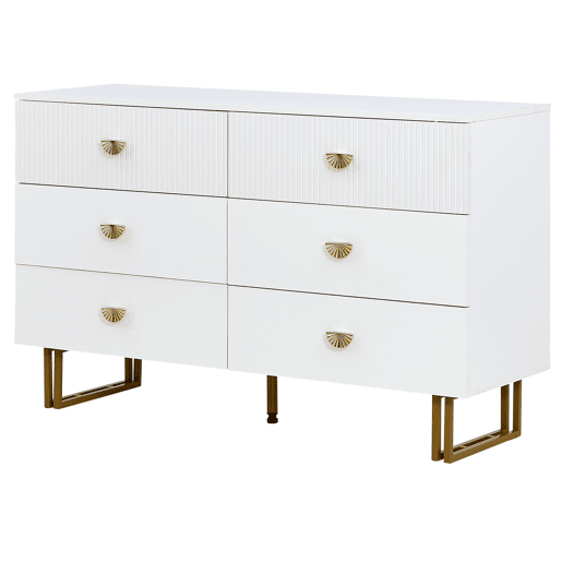 Conjunto aparador e espelho 80x80 cm - 6 gavetas com detalhes dourados - Branco