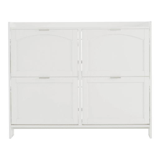 Sapateira moderna 110x90x24 cm - 4 compartimentos rebatíveis, prateleira livre, arrumação aberta - Branco