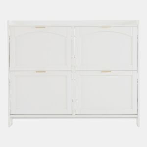 Sapateira moderna 110x90x24 cm - 4 compartimentos rebatíveis, prateleira livre, arrumação aberta - Branco