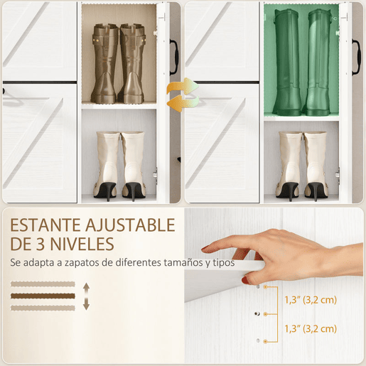 HOMCOM Sapateira Estreito com 2 Compartimentos Rebatíveis Sapateira Entrada Rústico com Gaveta e Prateleiras Ajustáveis para 12 Pares de Sapatos para Corredor Espaços Pequenos 106,7x26x116 cm Branco