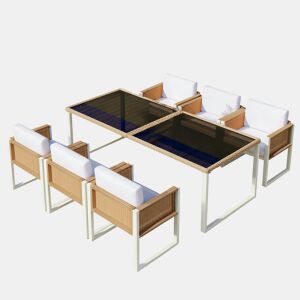 Mesa e cadeiras de jardim de rattan com 6 cadeiras,branco