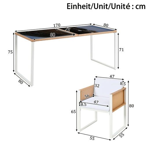 Mesa e cadeiras de jardim de rattan com 6 cadeiras,branco Mesa e cadeiras de jardim de rattan com 6 cadeiras,branco