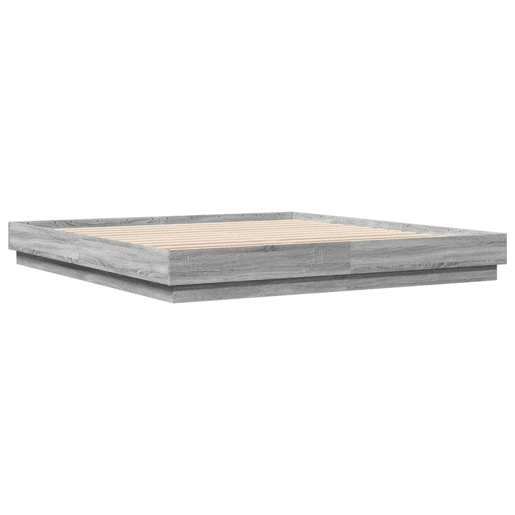 Estrutura de Cama de casal moderno com luzes LED 200x200 cm cinzento sonoma