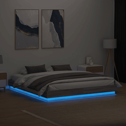 Estrutura de Cama de casal moderno com luzes LED 200x200 cm cinzento sonoma