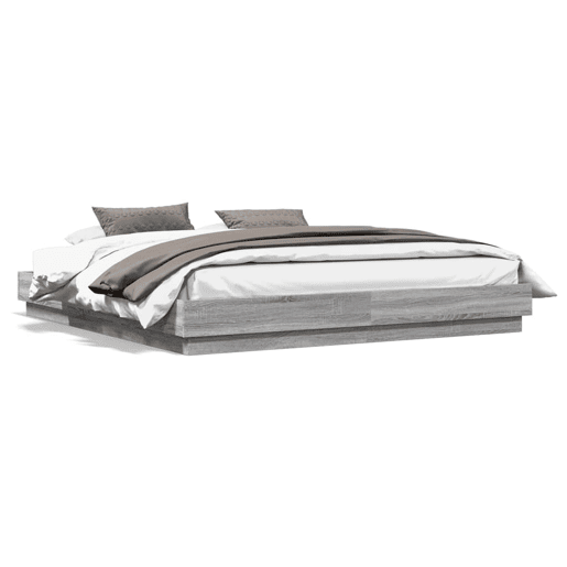 Estrutura de Cama de casal moderno com luzes LED 200x200 cm cinzento sonoma