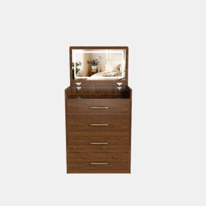 Mesa de maquilhagem 60 x 118 x 40 cm - 3 em 1 com espelho aberto, tampo em vidro, 3 gavetas, design compacto - cor nogueira