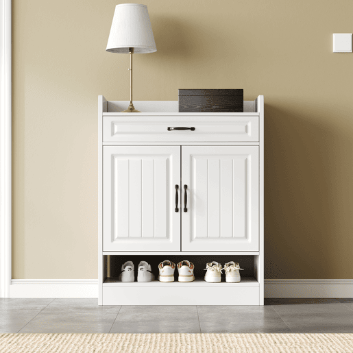 Sapateira moderna 75x36x95,5 cm - 2 portas, 1 gaveta, prateleiras ajustáveis, branca
