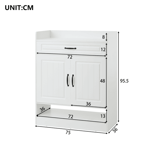 Sapateira moderna 75x36x95,5 cm - 2 portas, 1 gaveta, prateleiras ajustáveis, branca