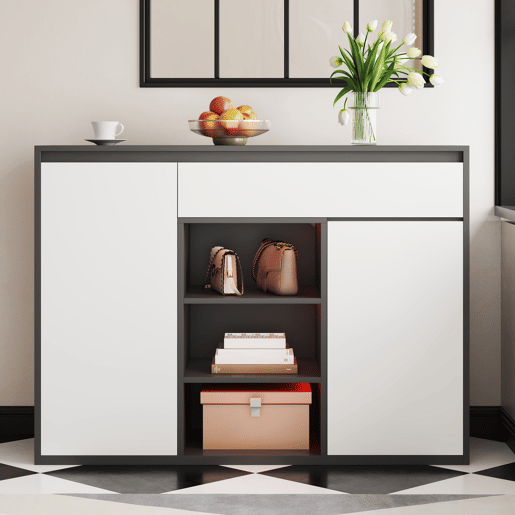 Sapateira 105x39,5x86 cm - 2 portas, 1 gaveta, prateleira ajustável - Preto e Branco