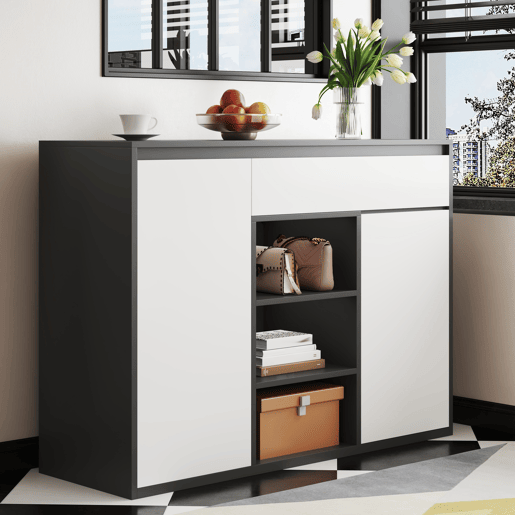 Sapateira 105x39,5x86 cm - 2 portas, 1 gaveta, prateleira ajustável - Preto e Branco