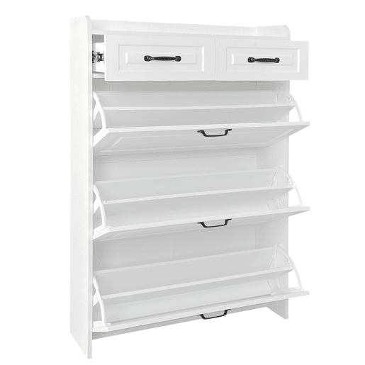 Sapateira 80x23,5x131 cm - com 3 portas e 2 gavetas - madeira - branca - para entrada ou sala de estar