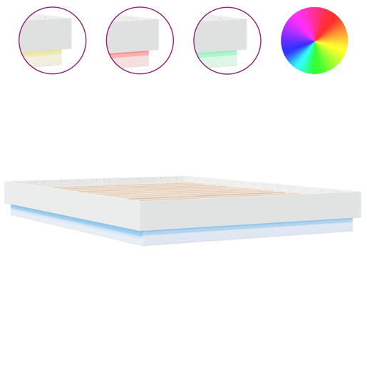 Estrutura de Cama de casal moderno com luzes LED 160x200 cm branco