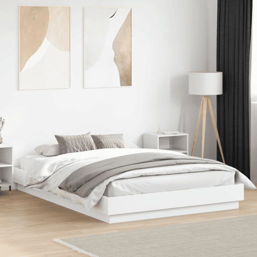 Estrutura de Cama de casal moderno com luzes LED 160x200 cm branco
