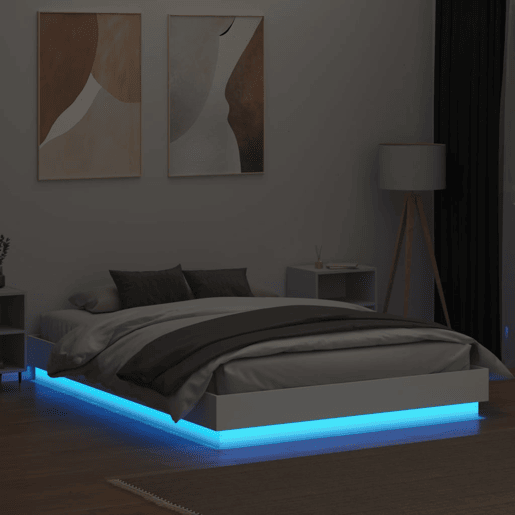 Estrutura de Cama de casal moderno com luzes LED 160x200 cm branco