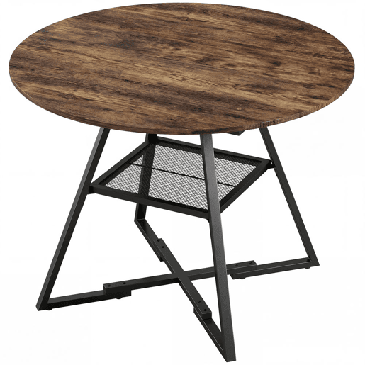 HOMCOM Mesa Redonda 100 cm para 4 Pessoas Mesa de Refeição de Estilo Industrial com Prateleira Efeito Madeira e Estrutura Metálica Preta