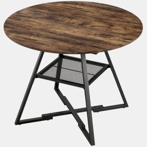 HOMCOM Mesa Redonda 100 cm para 4 Pessoas Mesa de Refeição de Estilo Industrial com Prateleira Efeito Madeira e Estrutura Metálica Preta