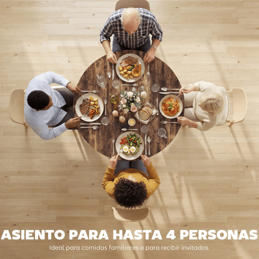 HOMCOM Mesa Redonda 100 cm para 4 Pessoas Mesa de Refeição de Estilo Industrial com Prateleira Efeito Madeira e Estrutura Metálica Preta
