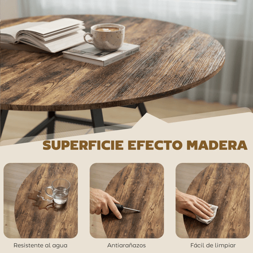 HOMCOM Mesa Redonda 100 cm para 4 Pessoas Mesa de Refeição de Estilo Industrial com Prateleira Efeito Madeira e Estrutura Metálica Preta