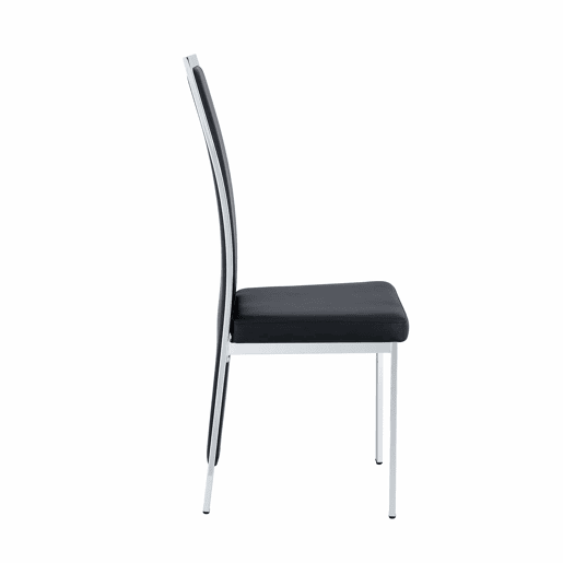 Cadeiras de sala de jantar 4 unidades 109 cm - design minimalista europeu, estofadas em PU com estrutura metálica brilhante - preto e prateado