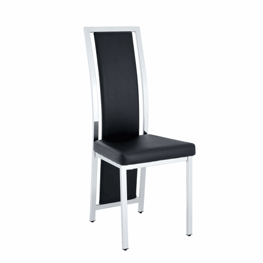 Cadeiras de sala de jantar 4 unidades 109 cm - design minimalista europeu, estofadas em PU com estrutura metálica brilhante - preto e prateado