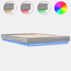 Estrutura de Cama de casal moderno com luzes LED 160x200 cm cinzento sonoma