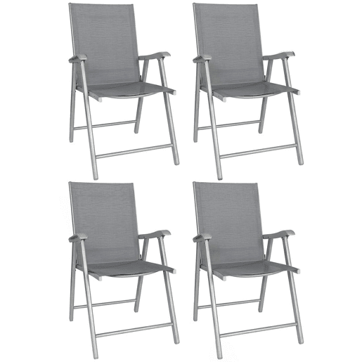 Outsunny Conjunto de 4 Cadeiras de Campismo Dobráveis Cadeiras de Jardim com Encosto Alto e Apoio de Braços Tecido Textilene Respirável e Estrutura de Aço para Terraço Praia 58x62x97 cm Cinza Claro
