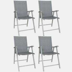Outsunny Conjunto de 4 Cadeiras de Campismo Dobráveis Cadeiras de Jardim com Encosto Alto e Apoio de Braços Tecido Textilene Respirável e Estrutura de Aço para Terraço Praia 58x62x97 cm Cinza Claro