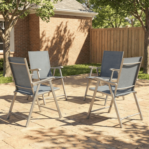 Outsunny Conjunto de 4 Cadeiras de Campismo Dobráveis Cadeiras de Jardim com Encosto Alto e Apoio de Braços Tecido Textilene Respirável e Estrutura de Aço para Terraço Praia 58x62x97 cm Cinza Claro