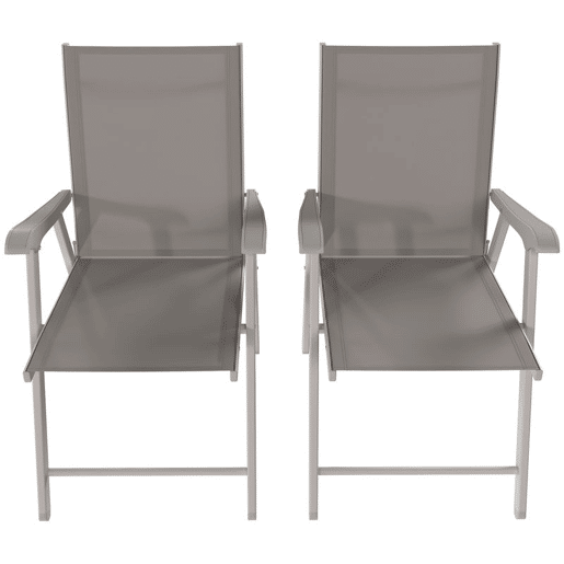 Outsunny Conjunto de 4 Cadeiras de Campismo Dobráveis Cadeiras de Jardim com Encosto Alto e Apoio de Braços Tecido Textilene Respirável e Estrutura de Aço para Terraço Praia 58x62x97 cm Cinza Claro