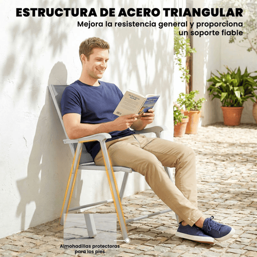 Outsunny Conjunto de 4 Cadeiras de Campismo Dobráveis Cadeiras de Jardim com Encosto Alto e Apoio de Braços Tecido Textilene Respirável e Estrutura de Aço para Terraço Praia 58x62x97 cm Cinza Claro