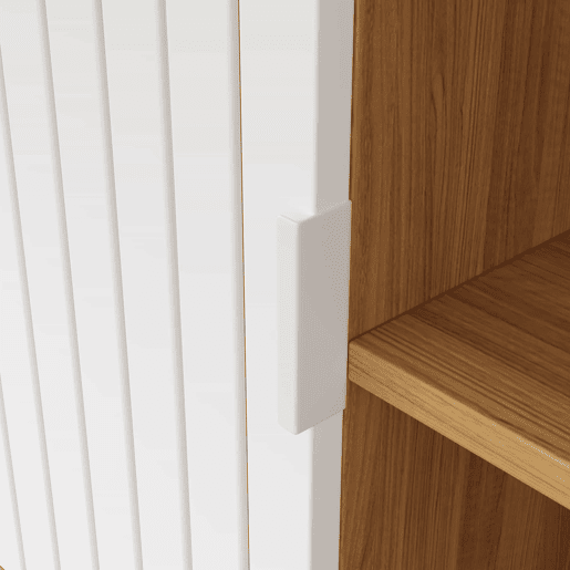 Secretária em L 140 x 120 x 76,5 cm - estilo moderno minimalista, padrão de riscas verticais, pés em aço, 2 gavetas, armário espaçoso - naturalbranco