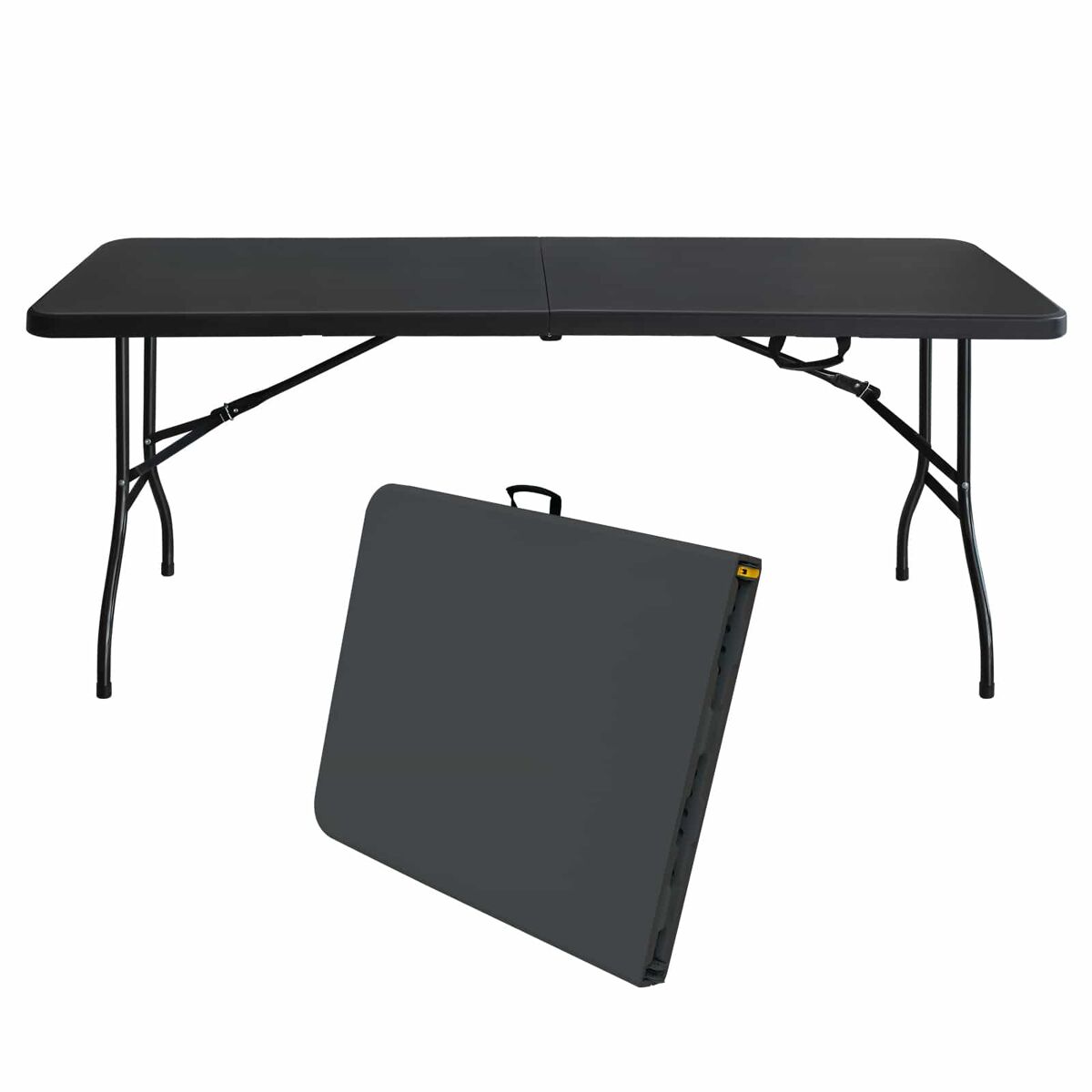 Mesa plegable portátil 180 cm - resistente, multifuncional, con asa, carga 135 kg - negro