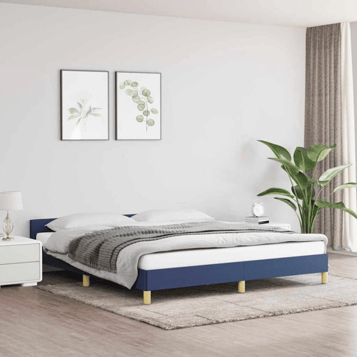 Estrutura Cama de casal para adultos c cabeceira sem colchão 160x200 cm tecido azul