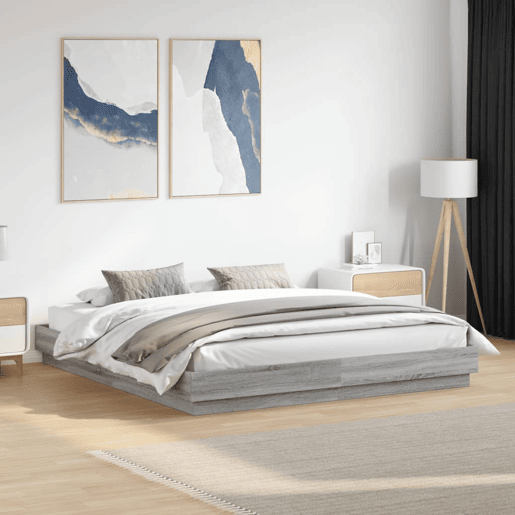 Estrutura de Cama de casal moderno com luzes LED 180x200 cm cinzento sonoma