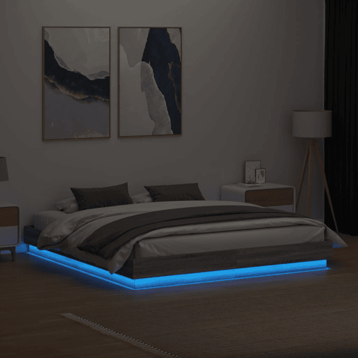 Estrutura de Cama de casal moderno com luzes LED 180x200 cm cinzento sonoma