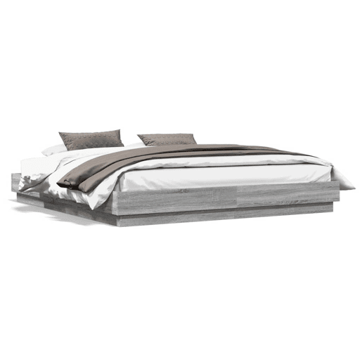 Estrutura de Cama de casal moderno com luzes LED 180x200 cm cinzento sonoma