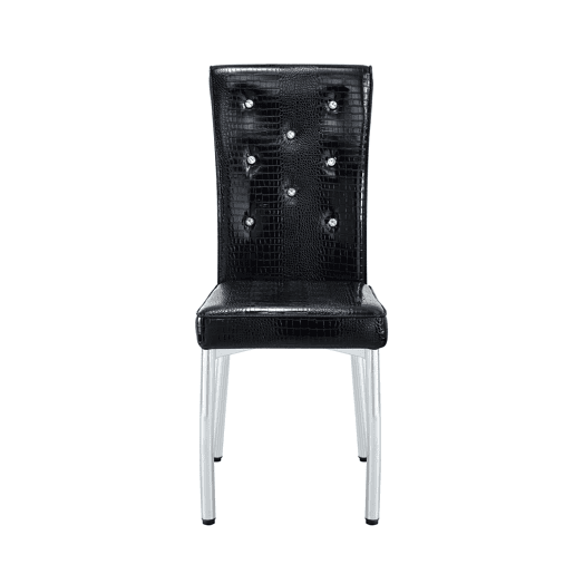 Cadeiras de sala de jantar 2 unidades - Estofadas em pele crocodilo retro, fivela em cristal, pernas em metal - Preto