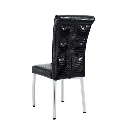 Cadeiras de sala de jantar 2 unidades - Estofadas em pele crocodilo retro, fivela em cristal, pernas em metal - Preto