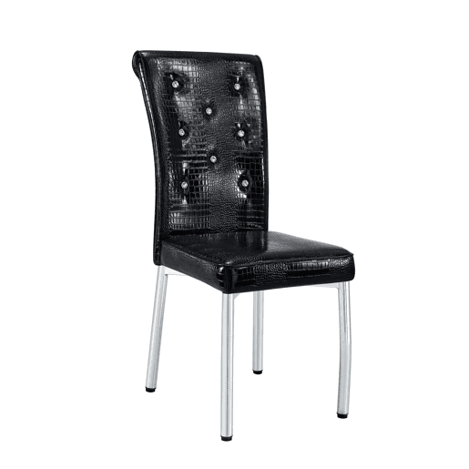 Cadeiras de sala de jantar 2 unidades - Estofadas em pele crocodilo retro, fivela em cristal, pernas em metal - Preto