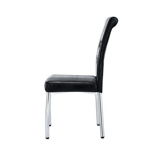 Cadeiras de sala de jantar 2 unidades - Estofadas em pele crocodilo retro, fivela em cristal, pernas em metal - Preto