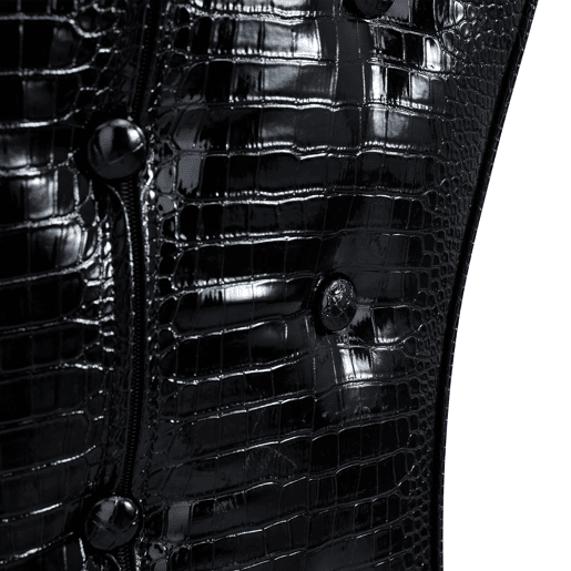Cadeiras de sala de jantar 2 unidades - Estofadas em pele crocodilo retro, fivela em cristal, pernas em metal - Preto