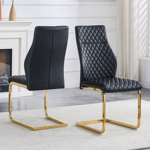 Cadeiras de sala de jantar 2 unidades - encosto alto acolchoado, estrutura metálica - preto e dourado