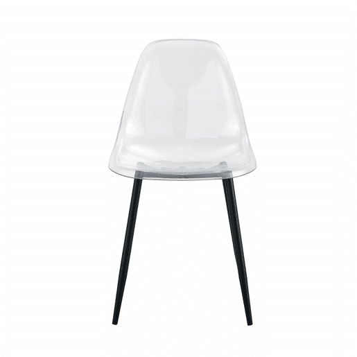 Cadeiras de sala de jantar, 4 unidades - Plástico transparente, pernas metálicas pretas, antiderrapantes e fáceis de limpar - Preto+Transparente