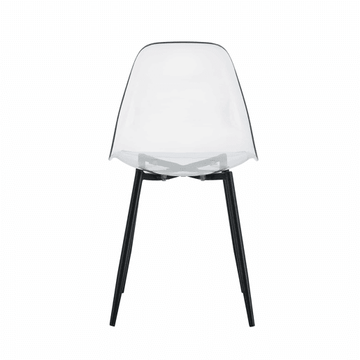 Cadeiras de sala de jantar, 4 unidades - Plástico transparente, pernas metálicas pretas, antiderrapantes e fáceis de limpar - Preto+Transparente