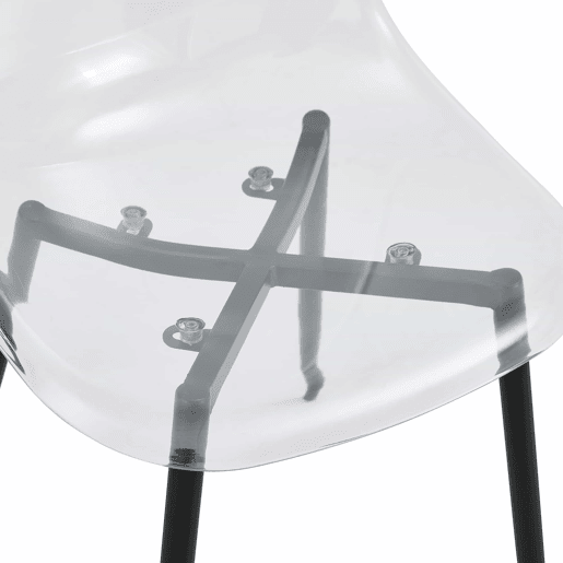 Cadeiras de sala de jantar, 4 unidades - Plástico transparente, pernas metálicas pretas, antiderrapantes e fáceis de limpar - Preto+Transparente