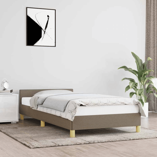 Estrutura de cama de solteiro para adultos c cabeceira tecido 90x200 cm