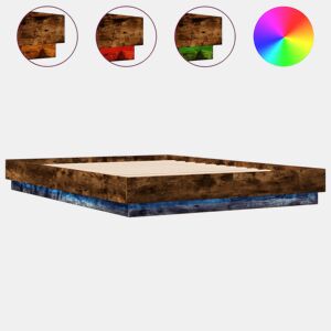 Estrutura de Cama de casal moderno com luzes LED 140x200 cm carvalho fumado