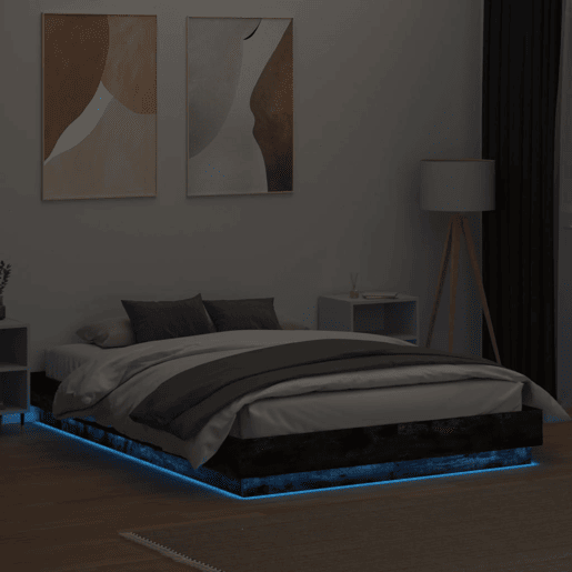 Estrutura de Cama de casal moderno com luzes LED 140x200 cm carvalho fumado