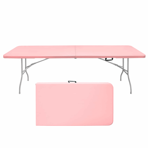 Mesa dobrável portátil de 243,9 cm - resistente, multifuncional, com pega - rosa
